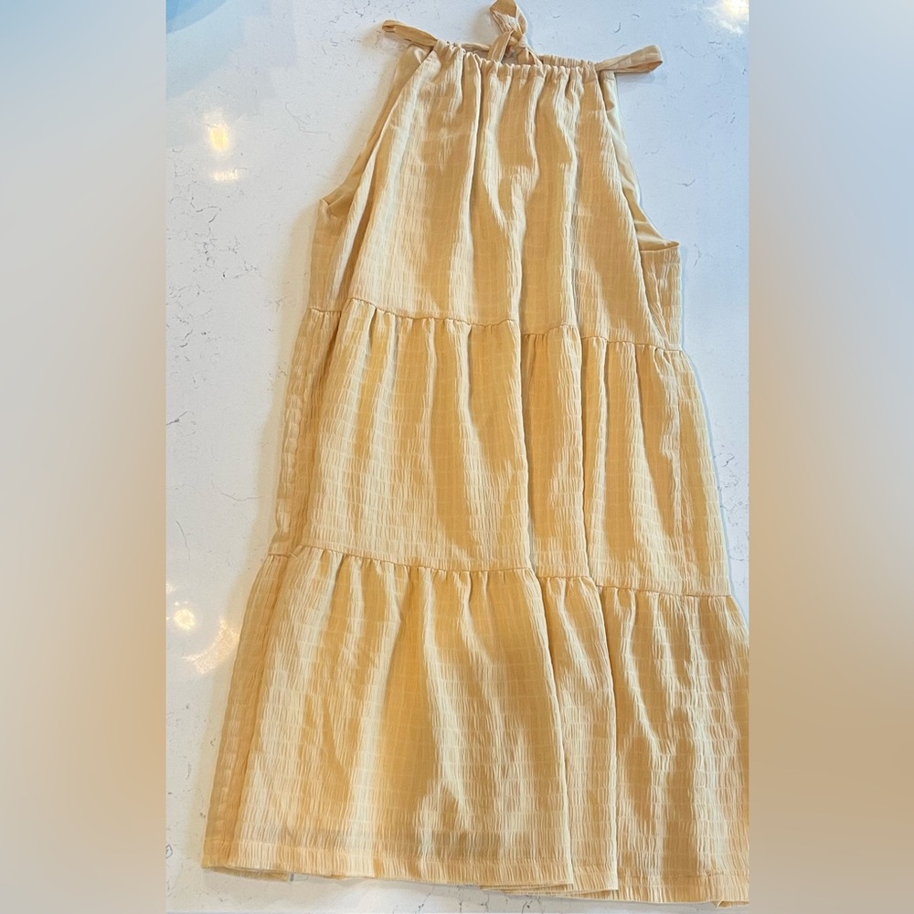 Yellow Rushed Tiered Dress
